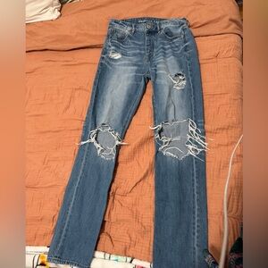 American Eagle Outfitters Ripped Blue Straight Leg Jeans